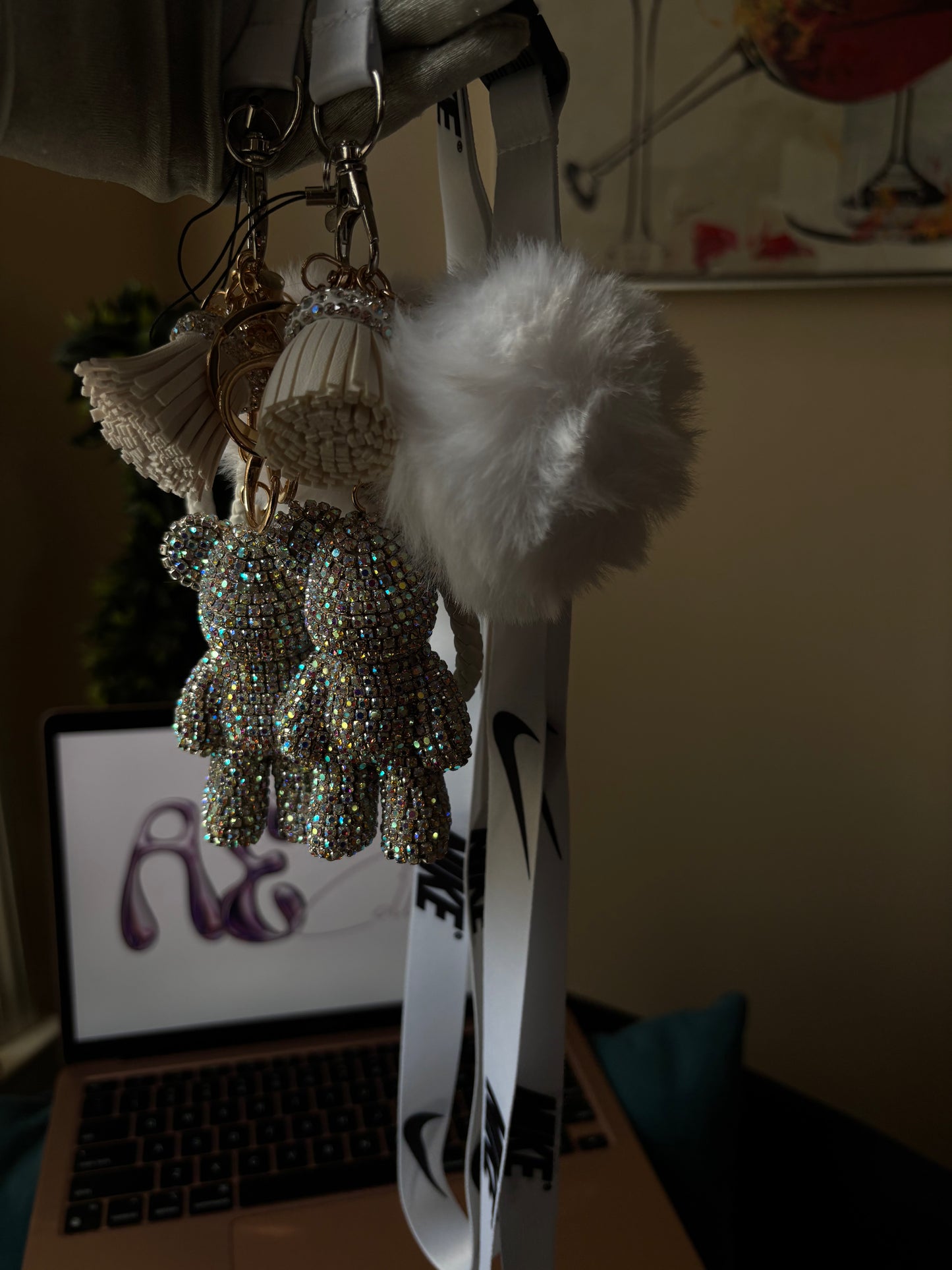 White Boujie Bear Keychain
